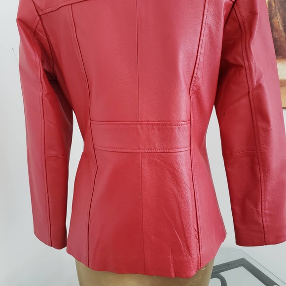 Women's Andrade Red Leather Jacket With Embordered Heart Design Sz M - Picture 9 of 15